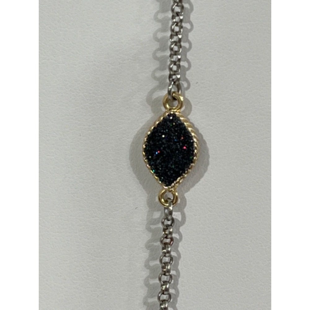 Long Station Necklace Black Clover Flower Druzy Pendant Chain Women's - Picture 3 of 5